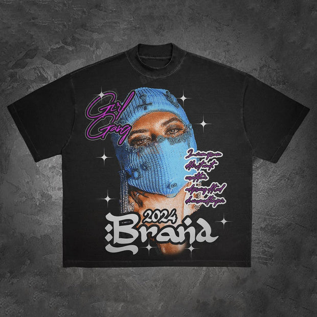 Masked Girl Print T-Shirt