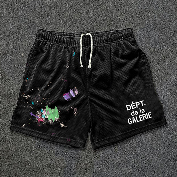Fashionable and personalized ink-splashed mesh shorts