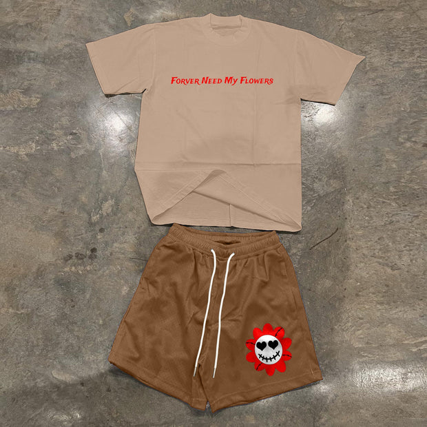 Relaxed letter-print varsity track shorts set
