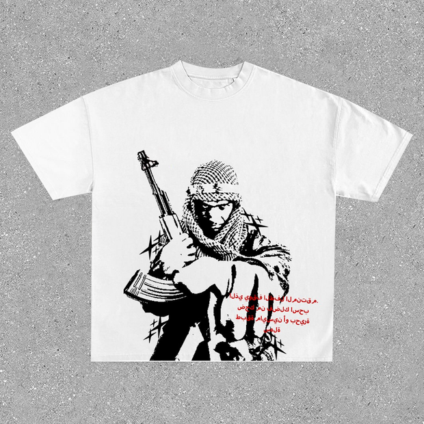 Retro Warrior Solid Color Short Sleeve T-Shirt