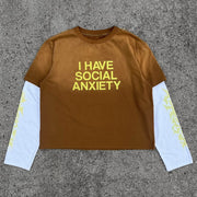 Fake Two I Have Social Anxiety Print Long Sleeve T-Shirt