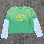 Fake Two I Have Social Anxiety Print Long Sleeve T-Shirt