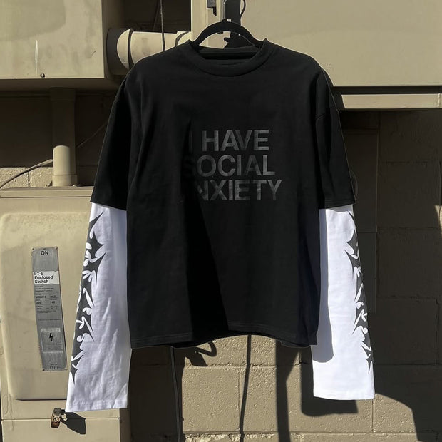 Fake Two I Have Social Anxiety Print Long Sleeve T-Shirt