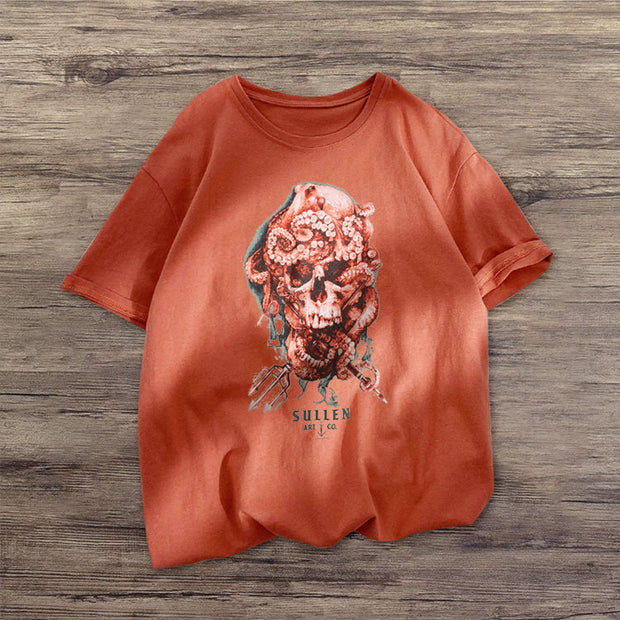 Skull personality funny print short-sleeved T-shirt