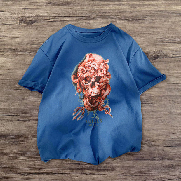 Skull personality funny print short-sleeved T-shirt