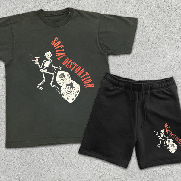 Skull Dice Graphic Print Short Sleeve Two Piece