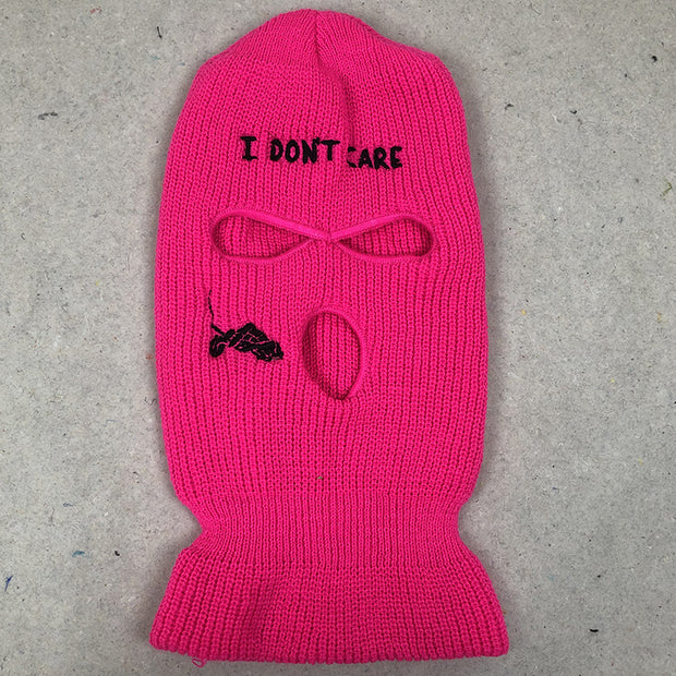 Embroidered knitted thermal beanie ski three-hole cap