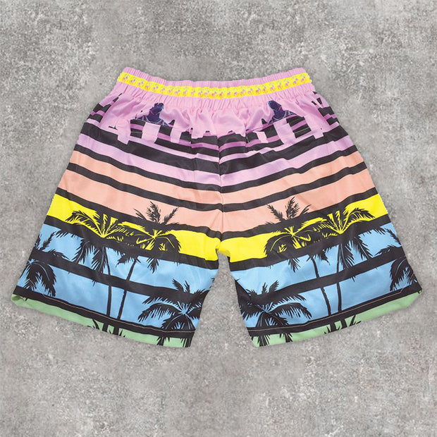 Fashion casual resort style coconut palm print sports shorts