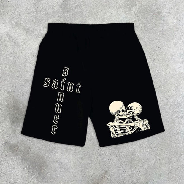 Letter Skull Graphic Shorts