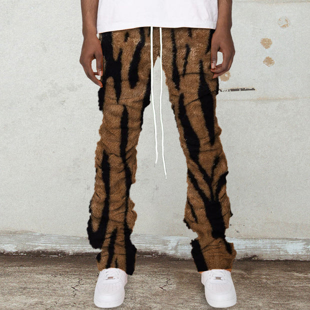 Leopard print retro plush fashionable casual trousers