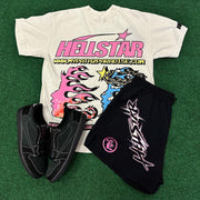 Lettering Print T-Shirt Shorts Two-Piece Set