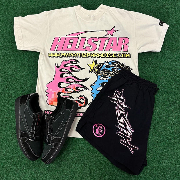 Lettering Print T-Shirt Shorts Two-Piece Set