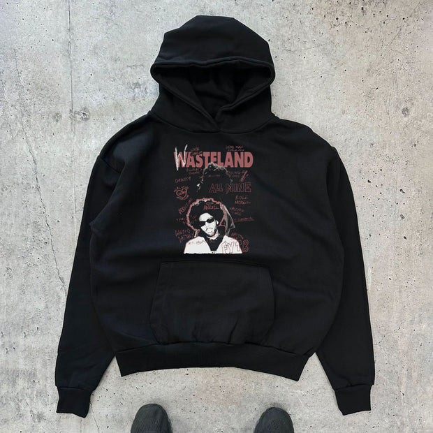Wasteland Letters Print Long Sleeve Hoodies