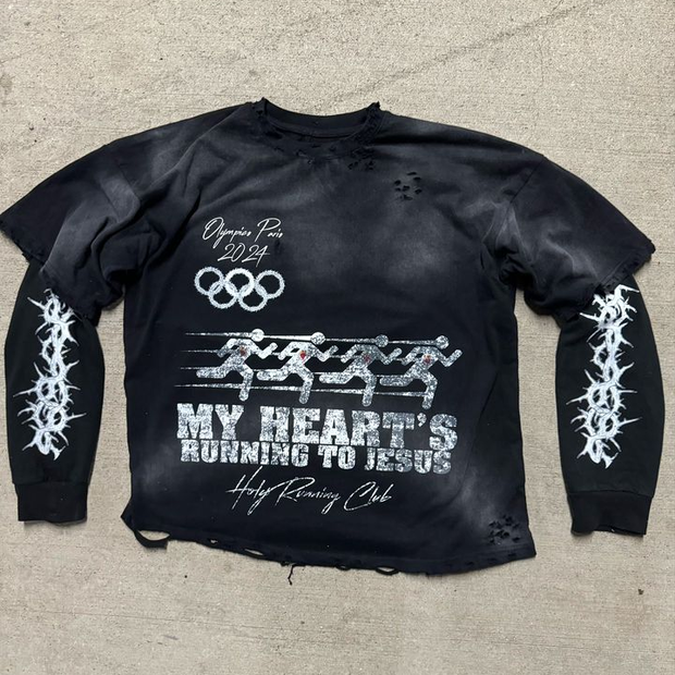 Retro personality hole fake two-piece sweatshirt