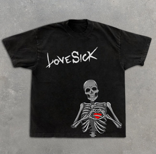 Skull Heart Graphic Print Short Sleeve T-Shirt