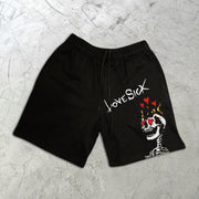 Skull Heart Print Elastic Shorts