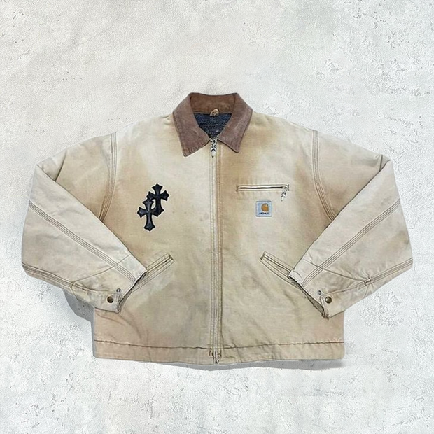 Vintage distressed cross zip jacket