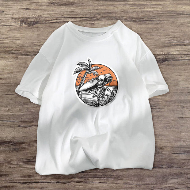 Skull coconut tree print short-sleeved T-shirt