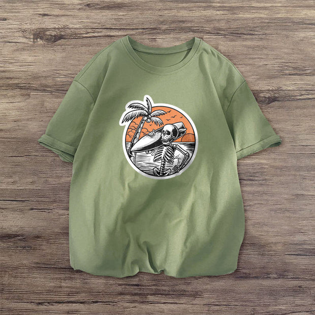 Skull coconut tree print short-sleeved T-shirt
