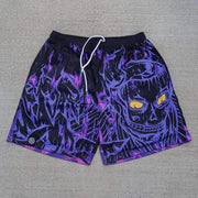 Anime Flame Print Mesh Drawstring Shorts