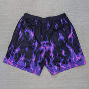 Anime Flame Print Mesh Drawstring Shorts