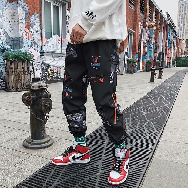 Graffiti casual pants men's loose nine-point pants hip-hop ins sports trousers