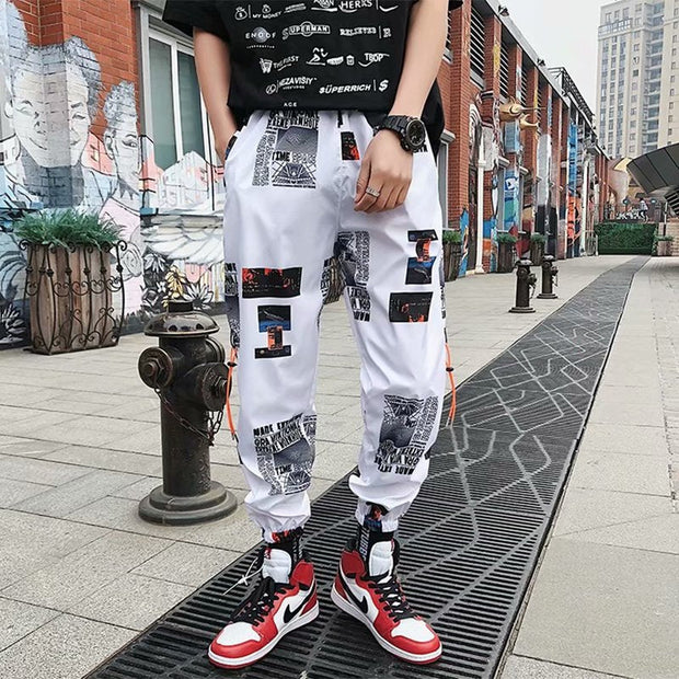 Graffiti casual pants men's loose nine-point pants hip-hop ins sports trousers