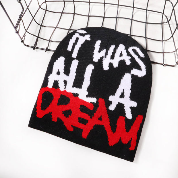 Lettering jacquard knitted hat
