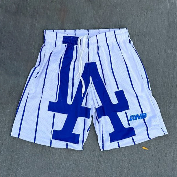 Fashion Word LA Print Mesh Drawstring Shorts