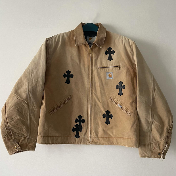 Cross Lapel Print Zip-Up Jacket
