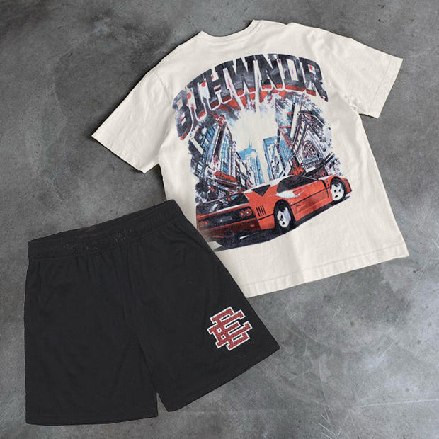 Retro Car Casual Mesh Two-Piece Set