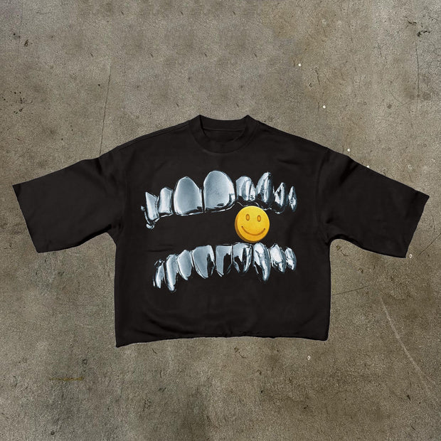 Teeth Smile Printed Three-quarter Sleeve T-shirt