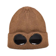 Windproof Plush Knit Hat With Sunglasses