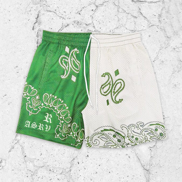 Street Colorblock Print Sports Mesh Shorts