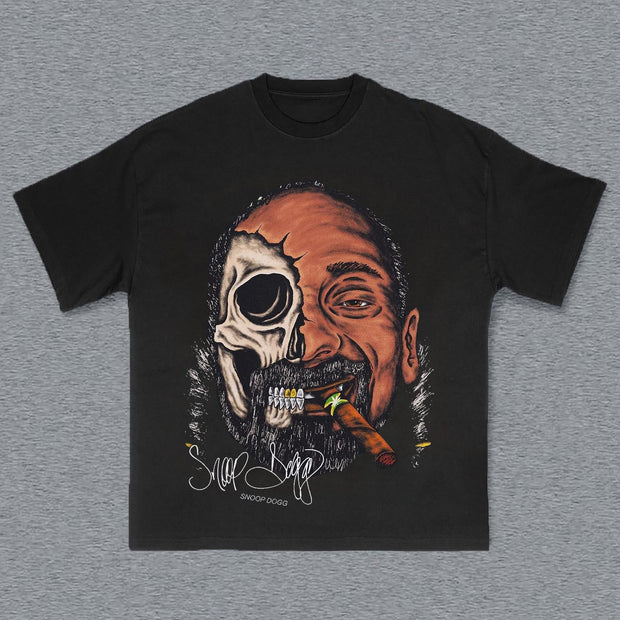 Fashion Big Face Head Print Short Sleeve T-Shirt