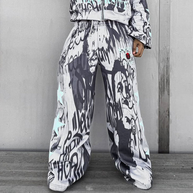 Personalized Graffiti Printed Pocket Sweatshirt Pants