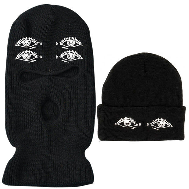 Eyes three-hole couple knit hat