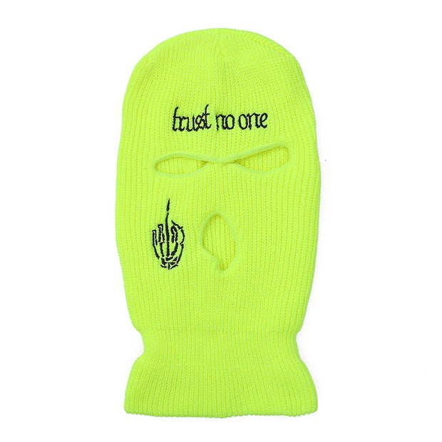 Embroidered warm letter wool hat outdoor windproof hip-hop mask head cover three-hole knitted hat