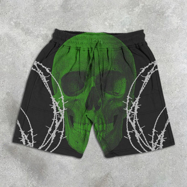 Skull and Thorns Print Elastic Shorts