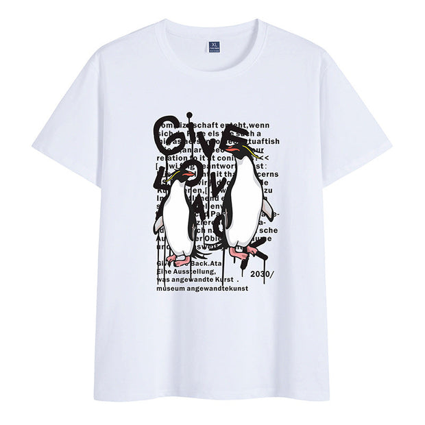 Cotton round neck print trendy short-sleeved T-shirt