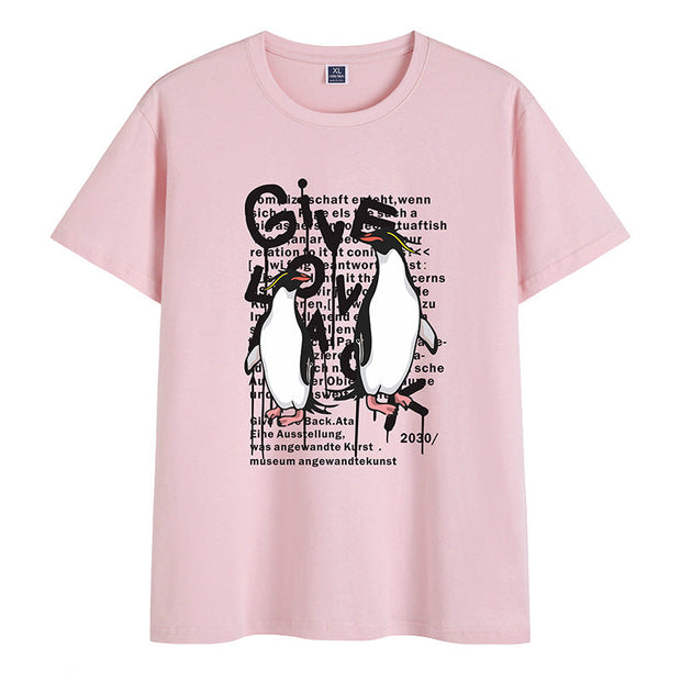 Cotton round neck print trendy short-sleeved T-shirt