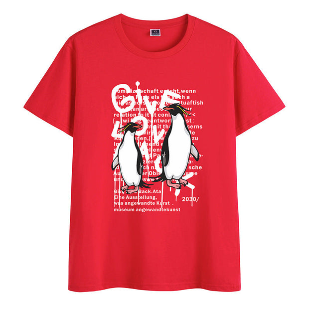 Cotton round neck print trendy short-sleeved T-shirt