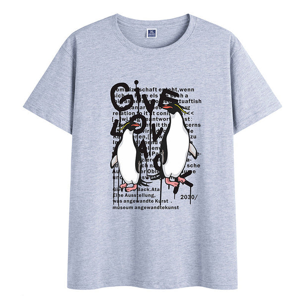 Cotton round neck print trendy short-sleeved T-shirt