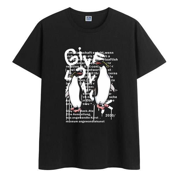 Cotton round neck print trendy short-sleeved T-shirt