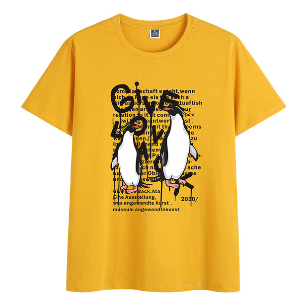 Cotton round neck print trendy short-sleeved T-shirt