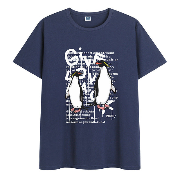 Cotton round neck print trendy short-sleeved T-shirt