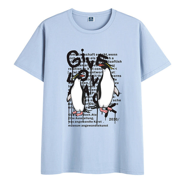 Cotton round neck print trendy short-sleeved T-shirt