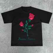 Art flower fashion street casual T-shirt