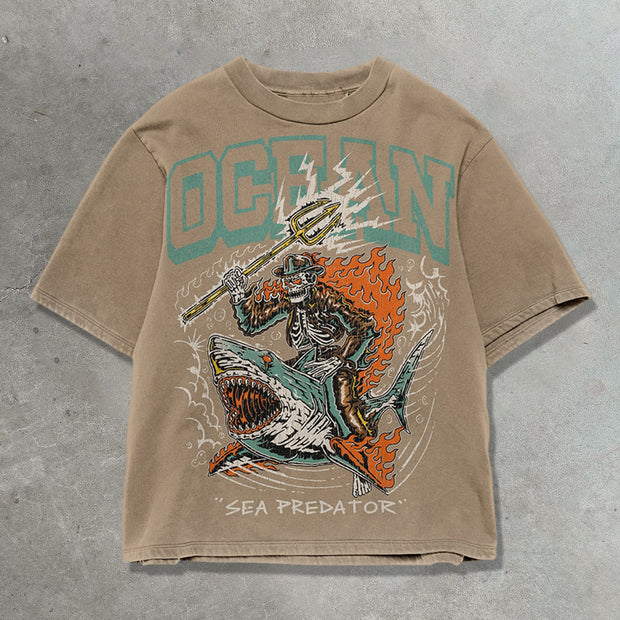 Shark Hunter Casual Street Vintage T-shirt