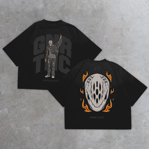 Casual street rap festival print two-piece set